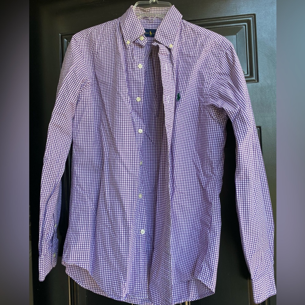 Ralph Lauren Men’s purple/white checkered long sleeve shirt
